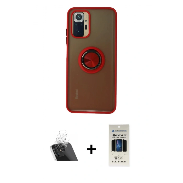 MARSİLYAN™- Redmi Note 10 Kılıf Yörünge Çizgi - Siyah 5D Hayalet Cam Ekran Koruyucu + Kamera Lens Koruma Cam - SF