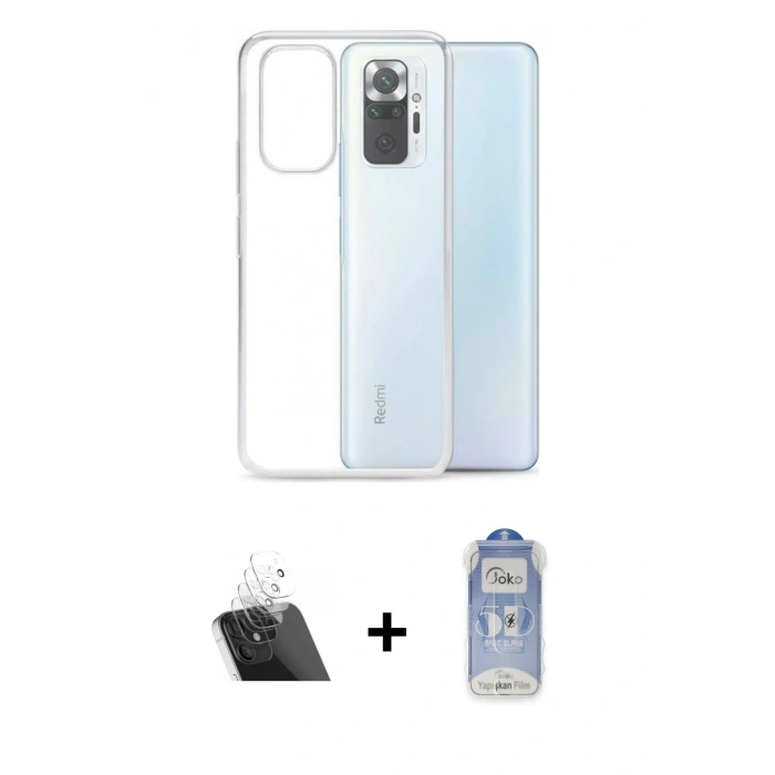 MARSİLYAN™- Redmi Note 10 Kılıf Zirve Doku - Şeffaf Joko Magic 5D Cam + Şeffaf Kamera Lens Koruma Cam