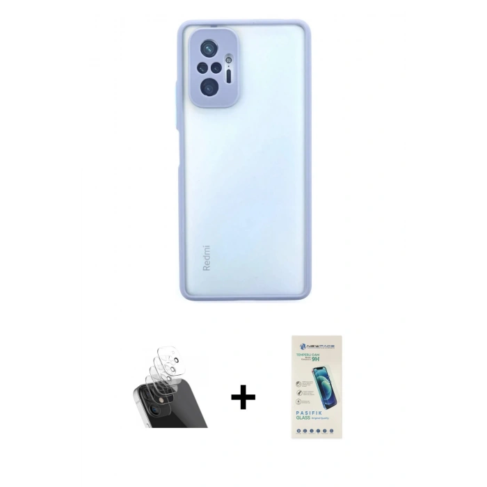 MARSİLYAN™- Redmi Note 10 Pro Kılıf Ahenk Çizgi Serisi - Şeffaf Pasifik Cam Ekran Koruyucu + Şeffaf Kamera Lens Koruma Cam