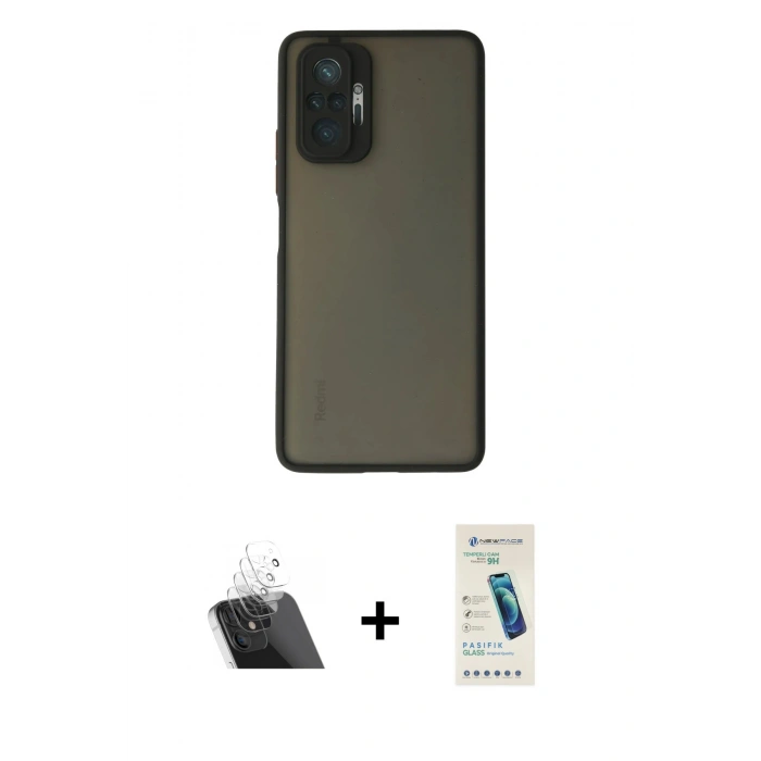 MARSİLYAN™- Redmi Note 10 Pro Kılıf Ahenk Çizgi Serisi - Şeffaf Pasifik Cam Ekran Koruyucu + Şeffaf Kamera Lens Koruma Cam