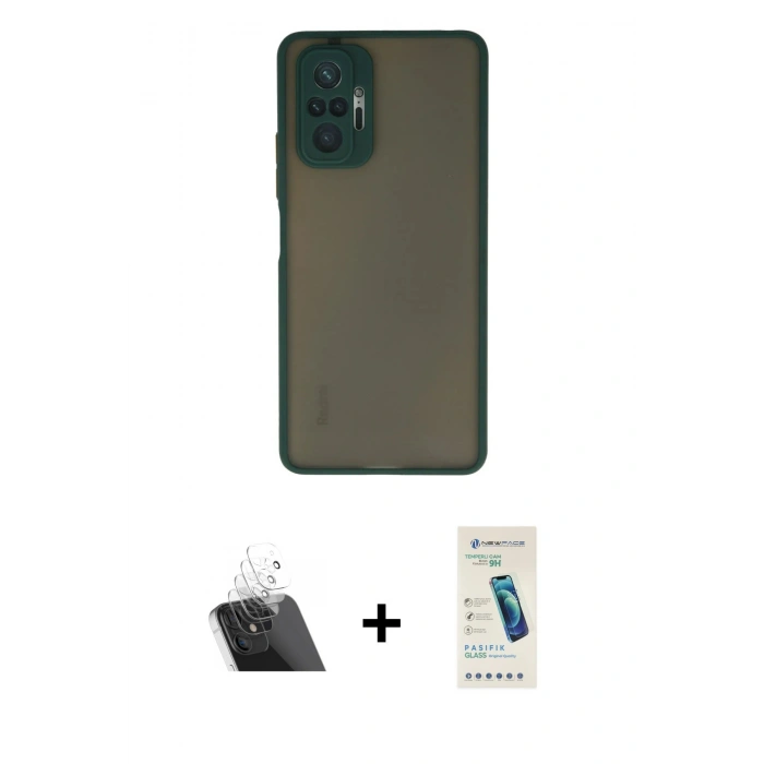 MARSİLYAN™- Redmi Note 10 Pro Kılıf Ahenk Çizgi Serisi - Şeffaf Pasifik Cam Ekran Koruyucu + Şeffaf Kamera Lens Koruma Cam