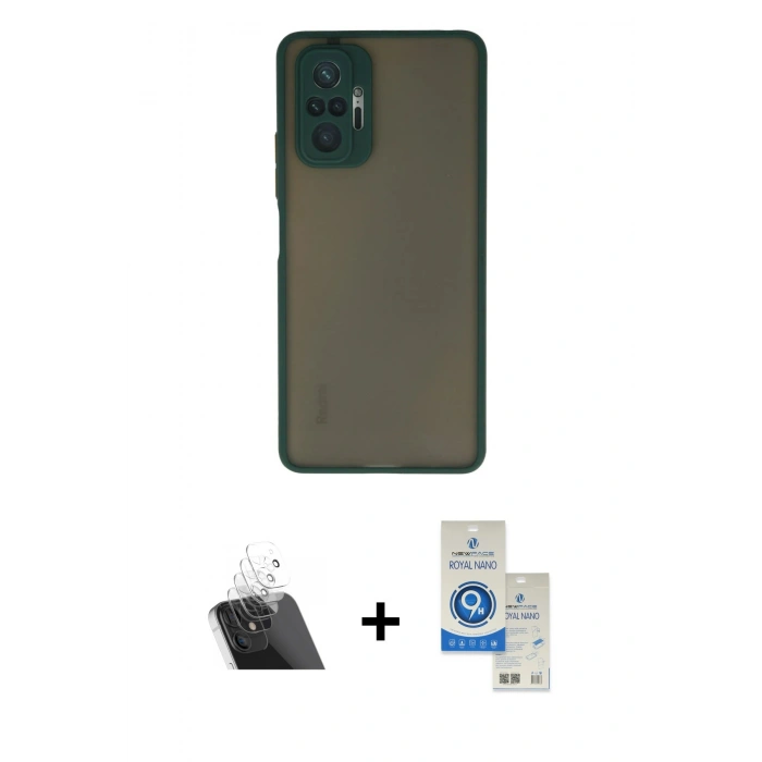 MARSİLYAN™- Redmi Note 10 Pro Kılıf Ahenk Çizgi Serisi - Şeffaf Royal Nano Ekran Koruyucu + Kamera Lens Koruma Cam - SF
