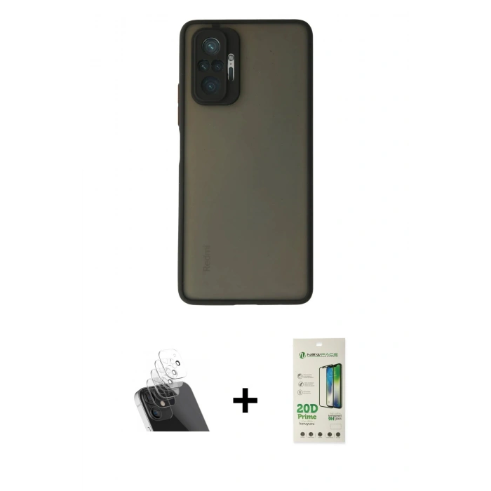 MARSİLYAN™- Redmi Note 10 Pro Kılıf Ahenk Çizgi Serisi - Siyah 20D Premium Cam Ekran Koruyucu + Kamera Lens Koruma Cam - SF