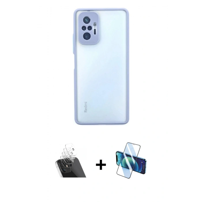 MARSİLYAN™- Redmi Note 10 Pro Kılıf Ahenk Çizgi Serisi - Siyah 3D Antistatik Cam Ekran Koruyucu + Kamera Lens Koruma Cam - SF