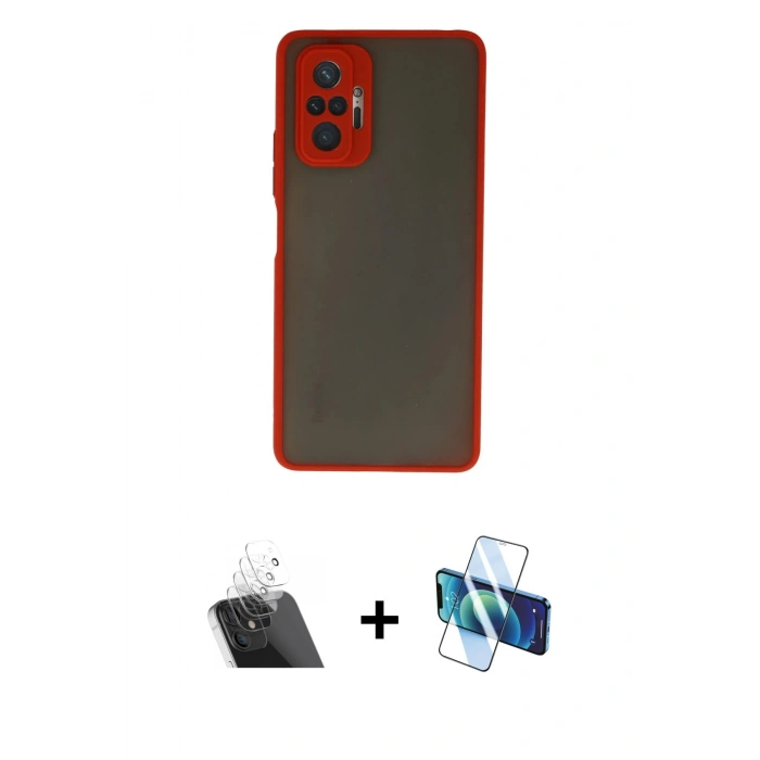 MARSİLYAN™- Redmi Note 10 Pro Kılıf Ahenk Çizgi Serisi - Siyah 3D Antistatik Cam Ekran Koruyucu + Kamera Lens Koruma Cam - SF