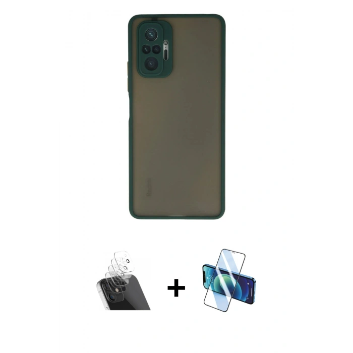 MARSİLYAN™- Redmi Note 10 Pro Kılıf Ahenk Çizgi Serisi - Siyah 3D Antistatik Cam Ekran Koruyucu + Kamera Lens Koruma Cam - SF