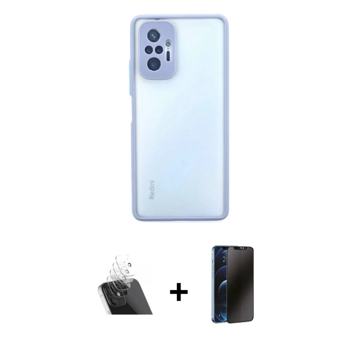 MARSİLYAN™- Redmi Note 10 Pro Kılıf Ahenk Çizgi Serisi - Siyah 3D Antistatik Hayalet Cam Ekran Koruyucu + Kamera Lens Koruma Cam - SF