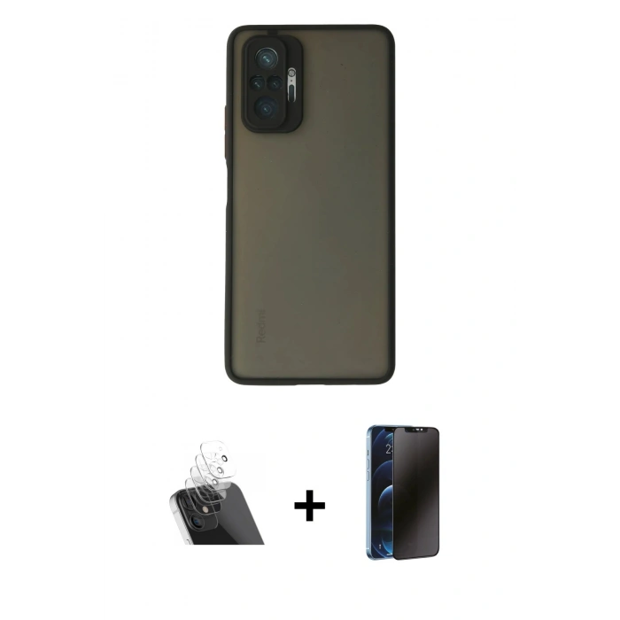 MARSİLYAN™- Redmi Note 10 Pro Kılıf Ahenk Çizgi Serisi - Siyah 3D Antistatik Hayalet Cam Ekran Koruyucu + Kamera Lens Koruma Cam - SF