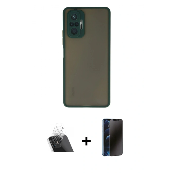 MARSİLYAN™- Redmi Note 10 Pro Kılıf Ahenk Çizgi Serisi - Siyah 3D Antistatik Hayalet Cam Ekran Koruyucu + Kamera Lens Koruma Cam - SF