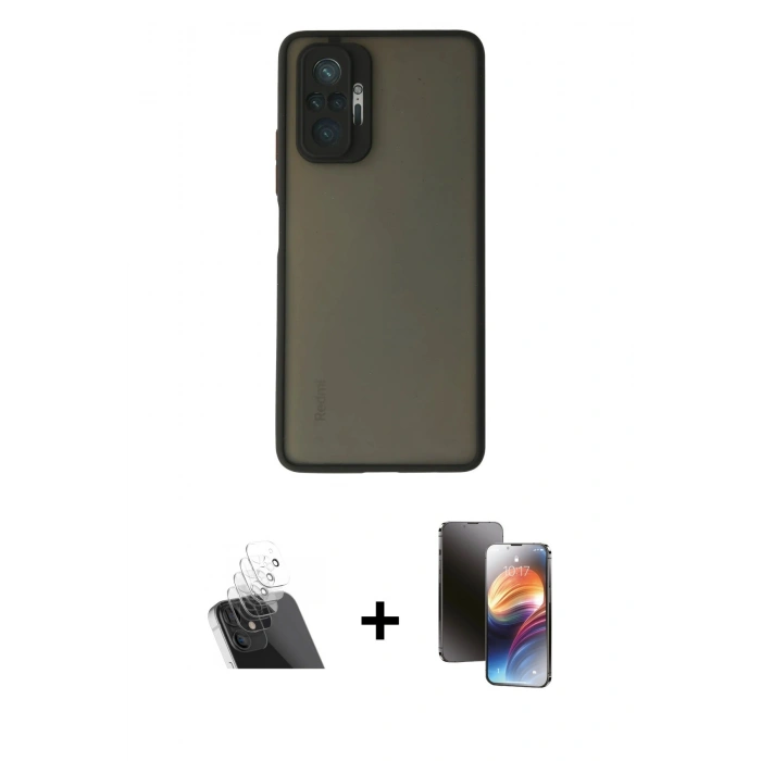 MARSİLYAN™- Redmi Note 10 Pro Kılıf Ahenk Çizgi Serisi - Siyah 3D Antistatik Mat Seramik Nano Ekran Koruyucu + Kamera Lens Koruma Cam - SF