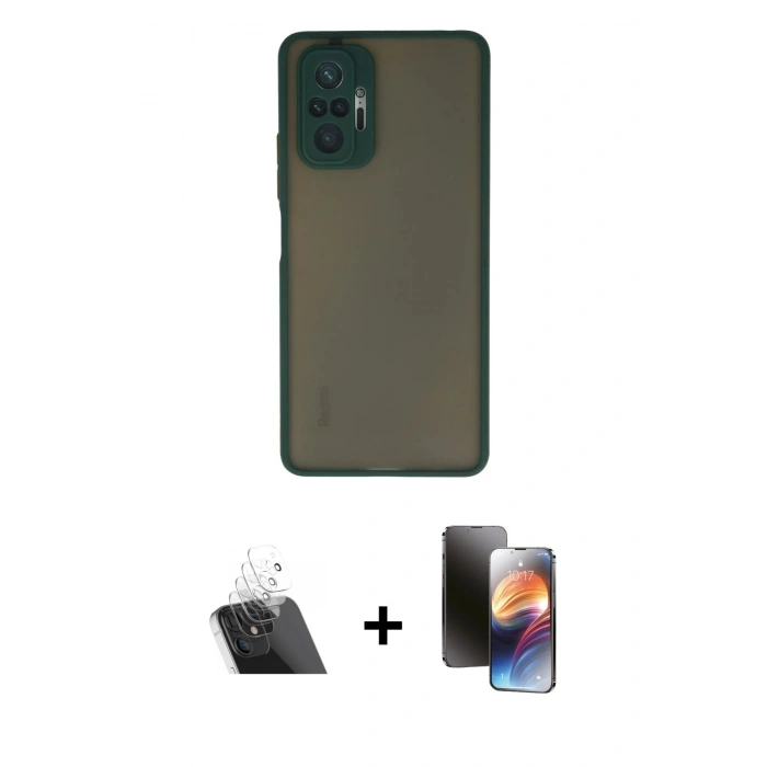 MARSİLYAN™- Redmi Note 10 Pro Kılıf Ahenk Çizgi Serisi - Siyah 3D Antistatik Mat Seramik Nano Ekran Koruyucu + Kamera Lens Koruma Cam - SF