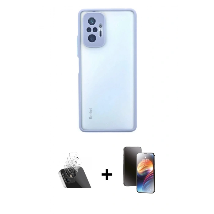 MARSİLYAN™- Redmi Note 10 Pro Kılıf Ahenk Çizgi Serisi - Siyah 3D Antistatik Mat Seramik Nano Ekran Koruyucu + Kamera Lens Koruma Cam - SF