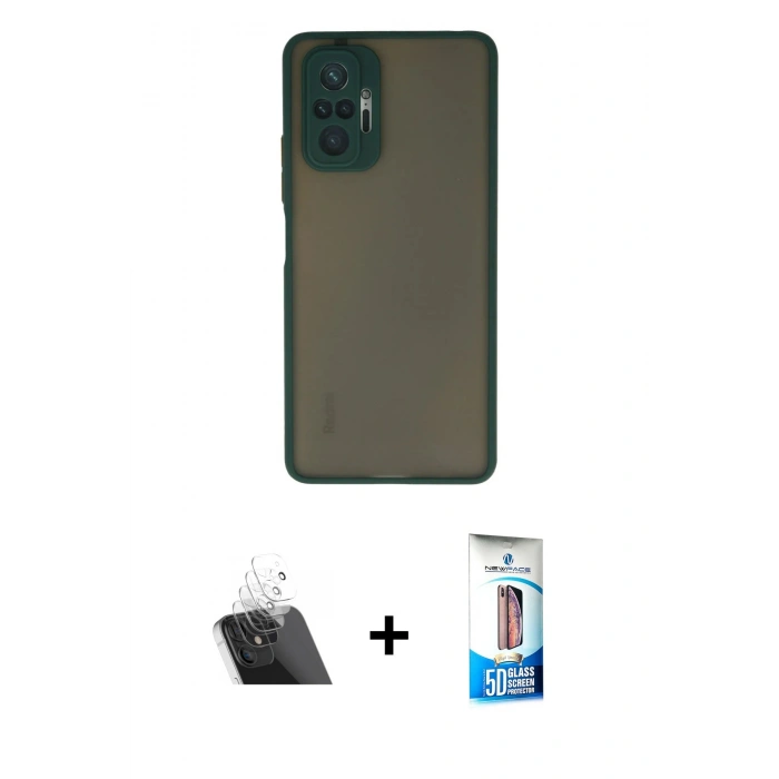 MARSİLYAN™- Redmi Note 10 Pro Kılıf Ahenk Çizgi Serisi - Siyah 5D Eko Cam Ekran Koruyucu + Kamera Lens Koruma Cam - SF