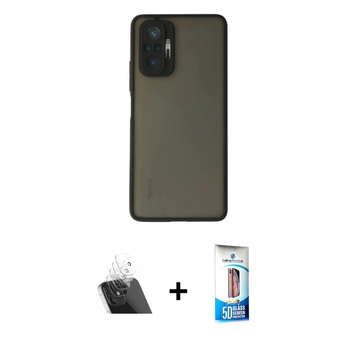 MARSİLYAN™- Redmi Note 10 Pro Kılıf Ahenk Çizgi Serisi - Siyah 5D Eko Cam Ekran Koruyucu + Kamera Lens Koruma Cam - SF