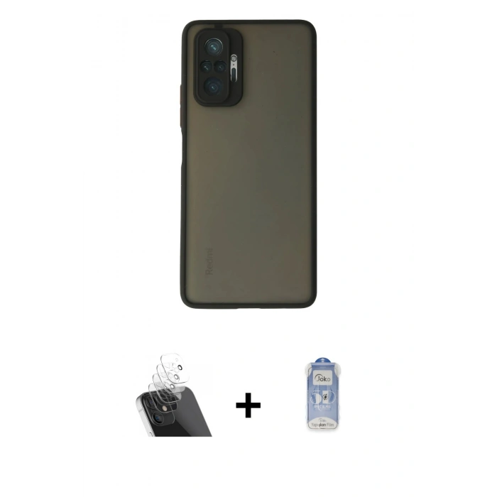 MARSİLYAN™- Redmi Note 10 Pro Kılıf Ahenk Çizgi Serisi - Siyah Joko Magic 5D Cam + Kamera Lens Koruma Cam - SF