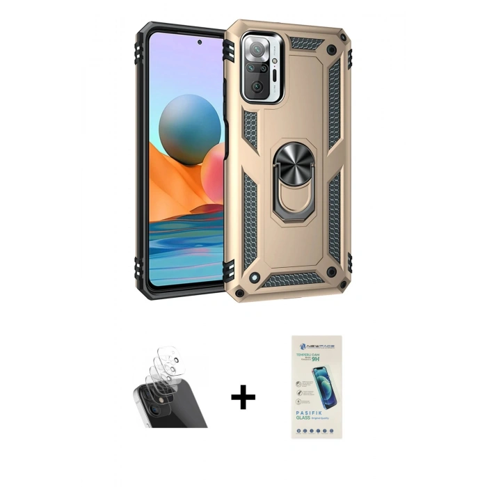 MARSİLYAN™- Redmi Note 10 Pro Kılıf Ahenk Klasik Koleksiyonu - Şeffaf Pasifik Cam Ekran Koruyucu + Şeffaf Kamera Lens Koruma Cam