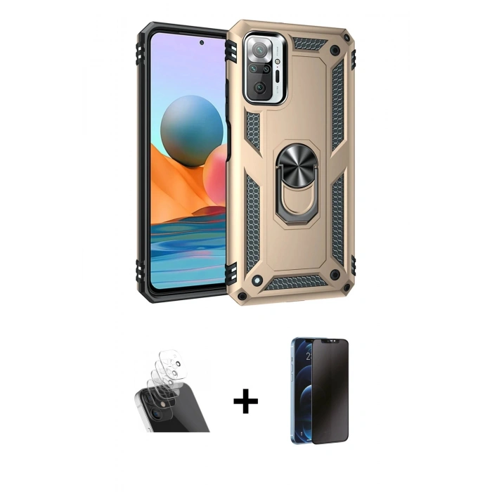 MARSİLYAN™- Redmi Note 10 Pro Kılıf Ahenk Klasik Koleksiyonu - Siyah 3D Antistatik Hayalet Cam Ekran Koruyucu + Kamera Lens Koruma Cam - SF