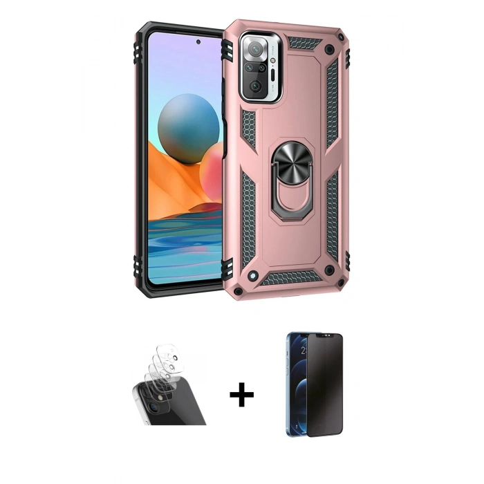MARSİLYAN™- Redmi Note 10 Pro Kılıf Ahenk Klasik Koleksiyonu - Siyah 3D Antistatik Hayalet Cam Ekran Koruyucu + Kamera Lens Koruma Cam - SF