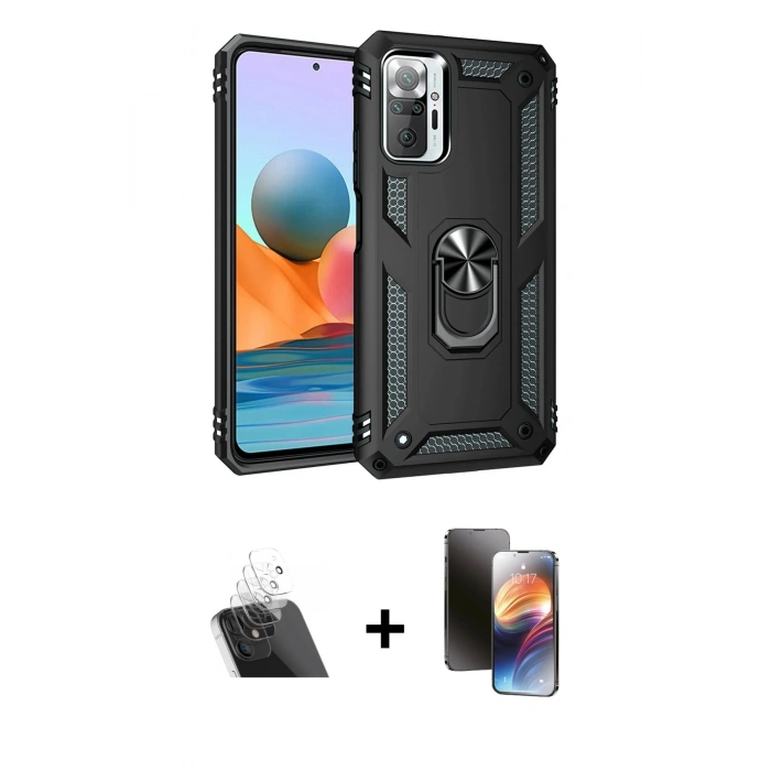 MARSİLYAN™- Redmi Note 10 Pro Kılıf Ahenk Klasik Koleksiyonu - Siyah 3D Antistatik Mat Seramik Nano Ekran Koruyucu + Kamera Lens Koruma Cam - SF