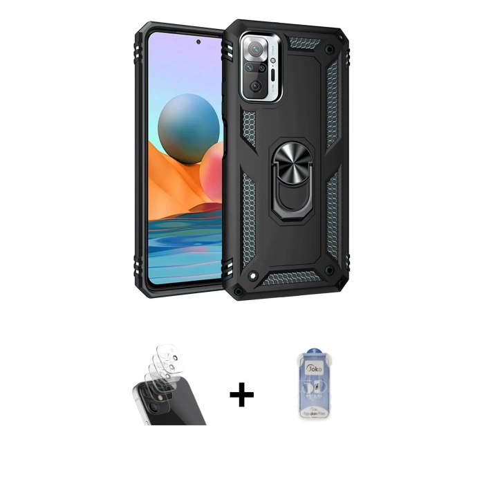 MARSİLYAN™- Redmi Note 10 Pro Kılıf Ahenk Klasik Koleksiyonu - Siyah Joko Magic 5D Cam + Kamera Lens Koruma Cam - SF