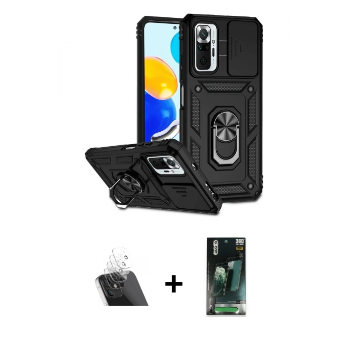 MARSİLYAN™- Redmi Note 10 Pro Kılıf Ahenk Klasik - Şeffaf 360 Full Body Arka Koruyucu + Kamera Lens Koruma Cam - SF