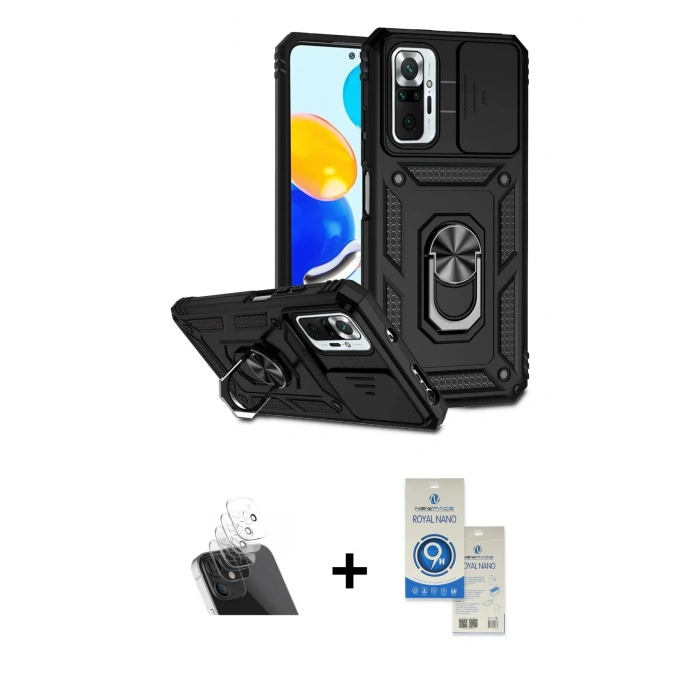 MARSİLYAN™- Redmi Note 10 Pro Kılıf Ahenk Klasik - Şeffaf Royal Nano Ekran Koruyucu + Kamera Lens Koruma Cam - SF