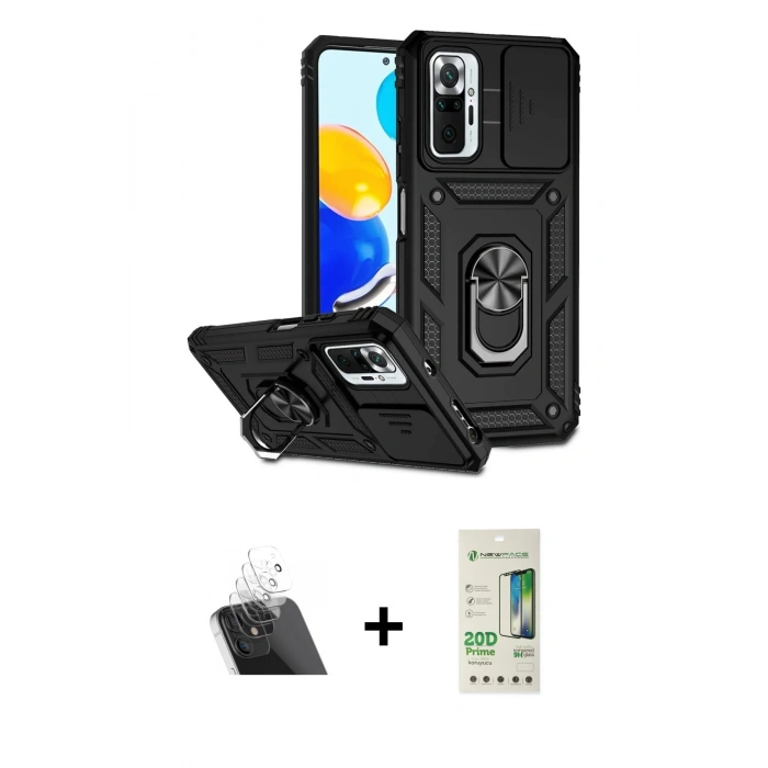MARSİLYAN™- Redmi Note 10 Pro Kılıf Ahenk Klasik - Siyah 20D Premium Cam Ekran Koruyucu + Kamera Lens Koruma Cam - SF
