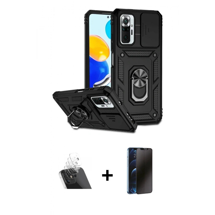 MARSİLYAN™- Redmi Note 10 Pro Kılıf Ahenk Klasik - Siyah 3D Antistatik Hayalet Cam Ekran Koruyucu + Kamera Lens Koruma Cam - SF