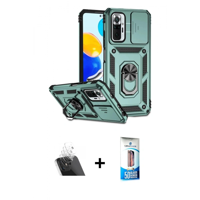 MARSİLYAN™- Redmi Note 10 Pro Kılıf Ahenk Klasik - Siyah 5D Eko Cam Ekran Koruyucu + Kamera Lens Koruma Cam - SF