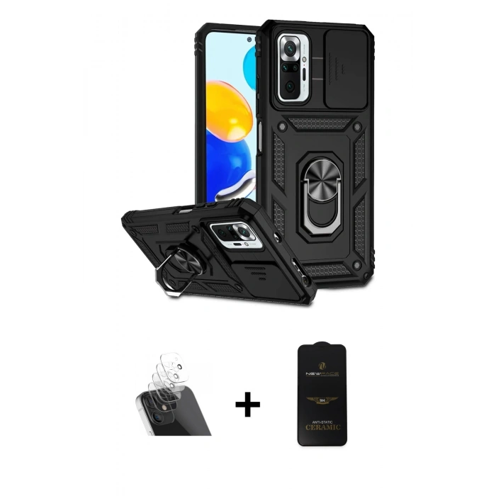 MARSİLYAN™- Redmi Note 10 Pro Kılıf Ahenk Klasik - Siyah 6D Antistatik Mat Seramik Hayalet Nano Ekran Koruyucu + Şeffaf Kamera Lens Koruma Cam