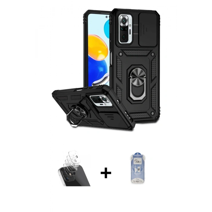 MARSİLYAN™- Redmi Note 10 Pro Kılıf Ahenk Klasik - Siyah Joko Magic 5D Cam + Kamera Lens Koruma Cam - SF