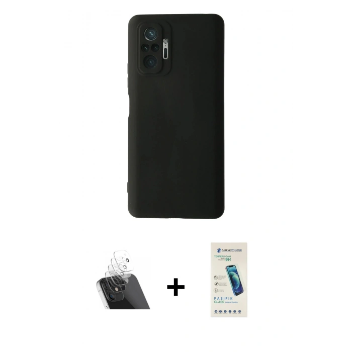 MARSİLYAN™- Redmi Note 10 Pro Kılıf Ahenk Serisi - Şeffaf Pasifik Cam Ekran Koruyucu + Kamera Lens Koruma Cam - SF