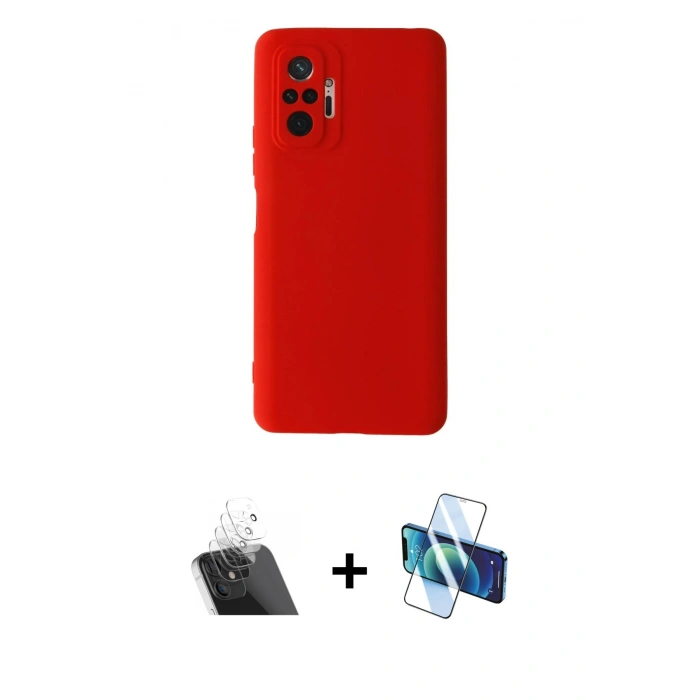 MARSİLYAN™- Redmi Note 10 Pro Kılıf Ahenk Serisi - Siyah 3D Antistatik Cam Ekran Koruyucu + Kamera Lens Koruma Cam - SF