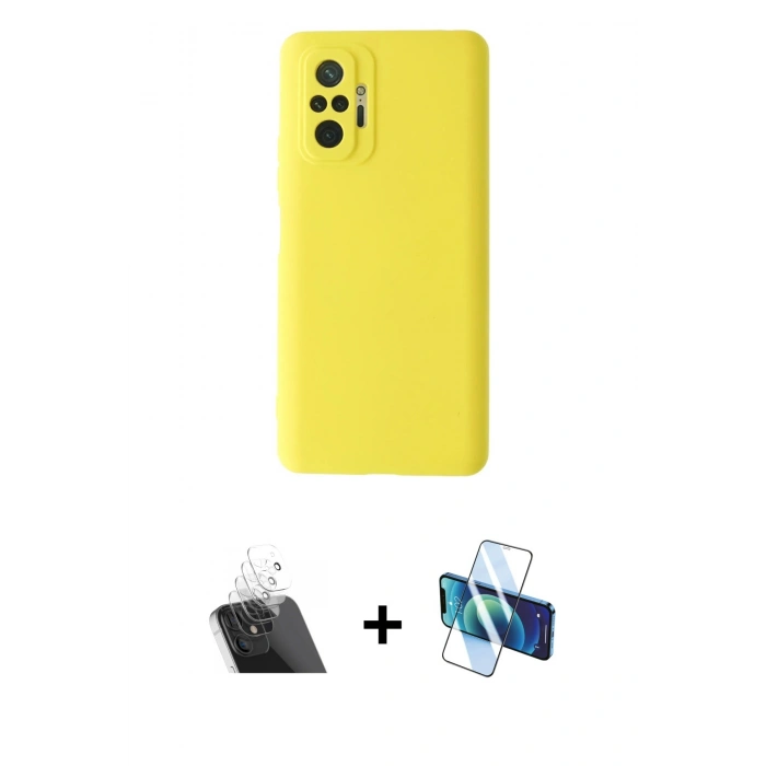 MARSİLYAN™- Redmi Note 10 Pro Kılıf Ahenk Serisi - Siyah 3D Antistatik Cam Ekran Koruyucu + Kamera Lens Koruma Cam - SF