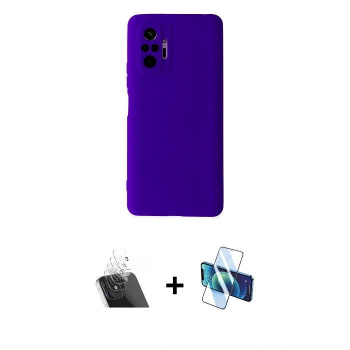 MARSİLYAN™- Redmi Note 10 Pro Kılıf Ahenk Serisi - Siyah 3D Antistatik Cam Ekran Koruyucu + Kamera Lens Koruma Cam - SF