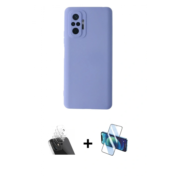 MARSİLYAN™- Redmi Note 10 Pro Kılıf Ahenk Serisi - Siyah 3D Antistatik Cam Ekran Koruyucu + Kamera Lens Koruma Cam - SF