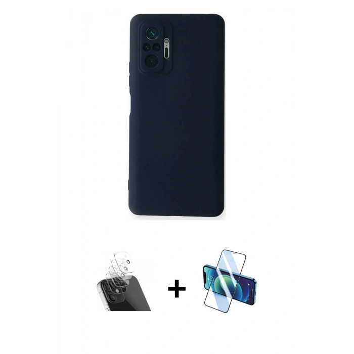 MARSİLYAN™- Redmi Note 10 Pro Kılıf Ahenk Serisi - Siyah 3D Antistatik Cam Ekran Koruyucu + Kamera Lens Koruma Cam - SF