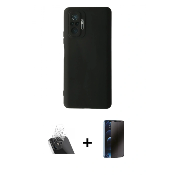 MARSİLYAN™- Redmi Note 10 Pro Kılıf Ahenk Serisi - Siyah 3D Antistatik Hayalet Cam Ekran Koruyucu + Kamera Lens Koruma Cam - SF