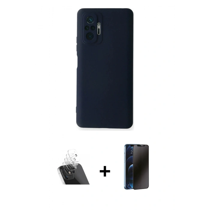 MARSİLYAN™- Redmi Note 10 Pro Kılıf Ahenk Serisi - Siyah 3D Antistatik Hayalet Cam Ekran Koruyucu + Kamera Lens Koruma Cam - SF