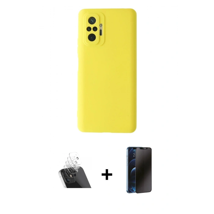 MARSİLYAN™- Redmi Note 10 Pro Kılıf Ahenk Serisi - Siyah 3D Antistatik Hayalet Cam Ekran Koruyucu + Kamera Lens Koruma Cam - SF