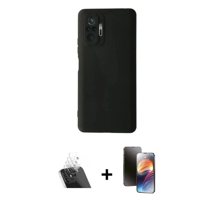 MARSİLYAN™- Redmi Note 10 Pro Kılıf Ahenk Serisi - Siyah 3D Antistatik Mat Seramik Nano Ekran Koruyucu + Kamera Lens Koruma Cam - SF