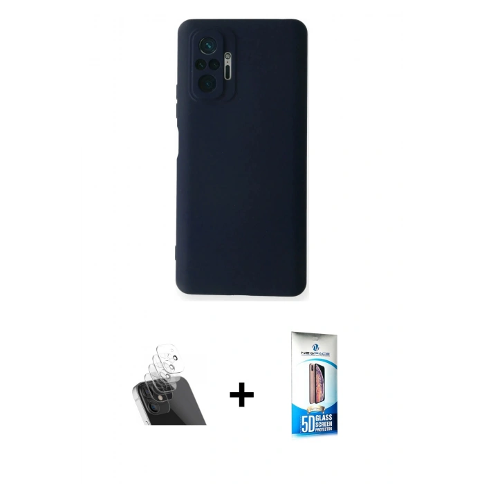 MARSİLYAN™- Redmi Note 10 Pro Kılıf Ahenk Serisi - Siyah 5D Eko Cam Ekran Koruyucu + Kamera Lens Koruma Cam - SF