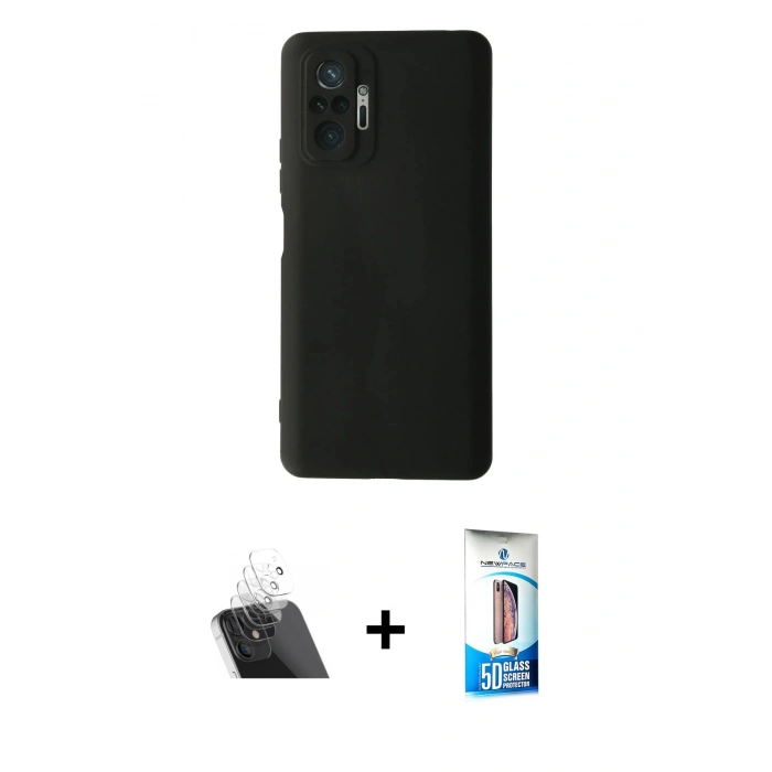 MARSİLYAN™- Redmi Note 10 Pro Kılıf Ahenk Serisi - Siyah 5D Eko Cam Ekran Koruyucu + Kamera Lens Koruma Cam - SF