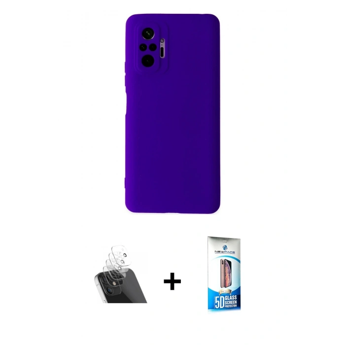 MARSİLYAN™- Redmi Note 10 Pro Kılıf Ahenk Serisi - Siyah 5D Eko Cam Ekran Koruyucu + Kamera Lens Koruma Cam - SF
