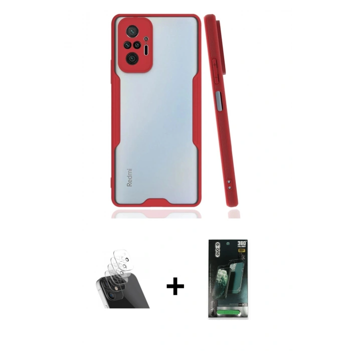 MARSİLYAN™- Redmi Note 10 Pro Kılıf Atlas Asil Serisi - Şeffaf 360 Full Body Arka Koruyucu + Şeffaf Kamera Lens Koruma Cam