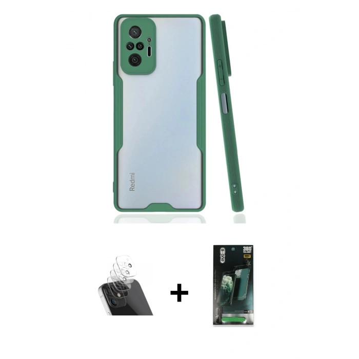 MARSİLYAN™- Redmi Note 10 Pro Kılıf Atlas Asil Serisi - Şeffaf 360 Full Body Arka Koruyucu + Şeffaf Kamera Lens Koruma Cam