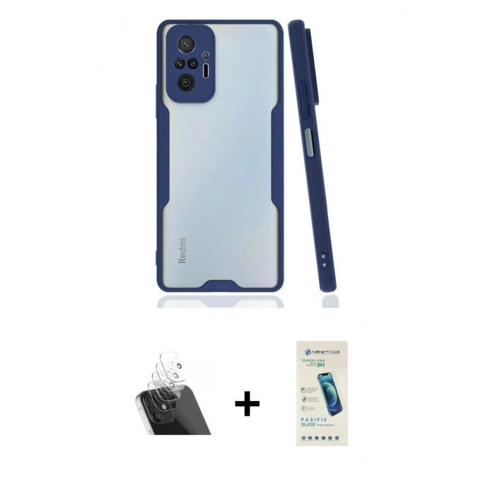 MARSİLYAN™- Redmi Note 10 Pro Kılıf Atlas Asil Serisi - Şeffaf Pasifik Cam Ekran Koruyucu + Kamera Lens Koruma Cam - SF