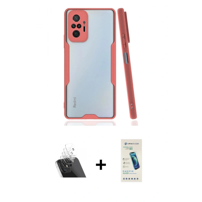 MARSİLYAN™- Redmi Note 10 Pro Kılıf Atlas Asil Serisi - Şeffaf Pasifik Cam Ekran Koruyucu + Kamera Lens Koruma Cam - SF