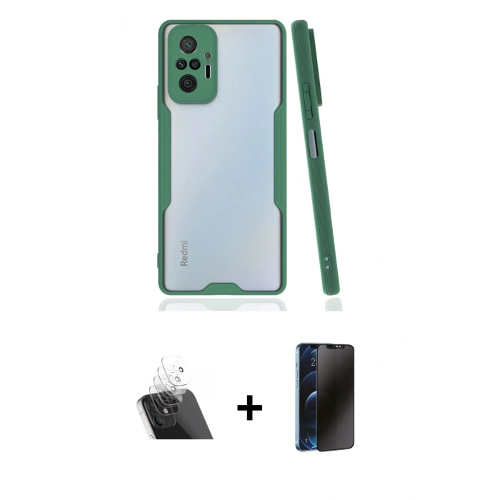MARSİLYAN™- Redmi Note 10 Pro Kılıf Atlas Asil Serisi - Siyah 3D Antistatik Hayalet Cam Ekran Koruyucu + Kamera Lens Koruma Cam - SF