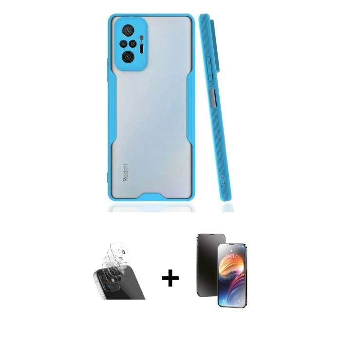 MARSİLYAN™- Redmi Note 10 Pro Kılıf Atlas Asil Serisi - Siyah 3D Antistatik Mat Seramik Nano Ekran Koruyucu + Kamera Lens Koruma Cam - SF
